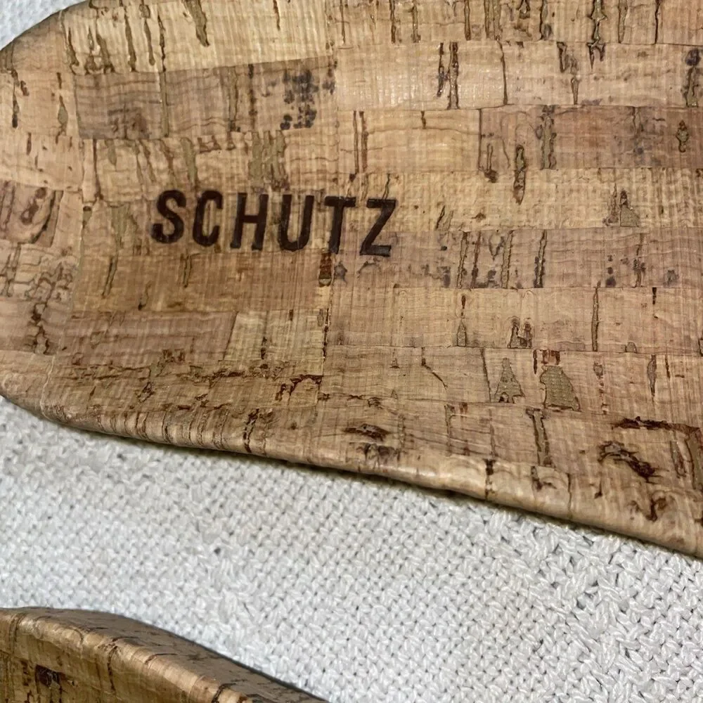 Schutz Women’s Slide Sandals Size 8 B Tan Cork Print Beach Cruise Island
